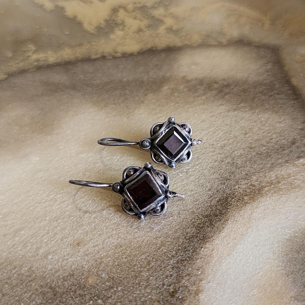 Garnet Sterling Silver Dainty Drop Earrings - Picture 3 of 5